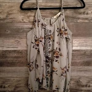⚘floral sheer open shoulder flowy bottom  blouse